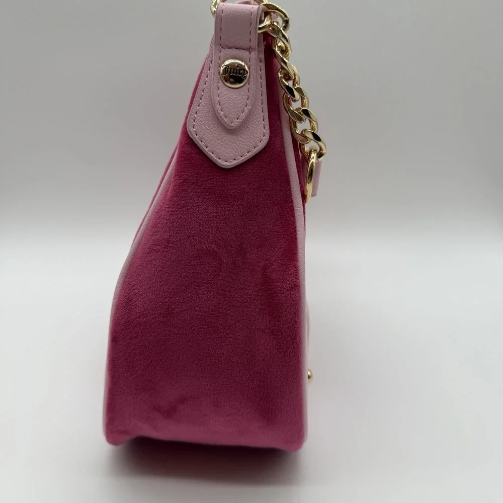 Juicy Couture Dreamy Shoulder Bag & Matching Zip Card Case Raspberry Velour NWT
